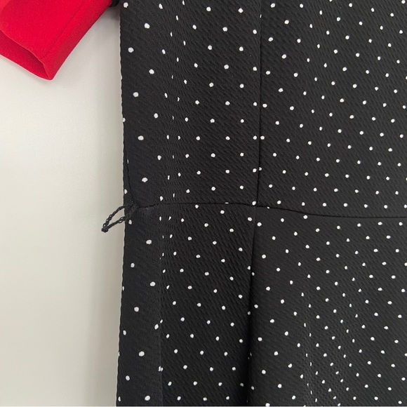 SUZY SHIER BLACK/WHITE CLASSIC POLKA DOT DRESS WITH RED ACCENTS, MEDIUM - Picture 4 of 10
